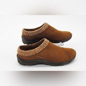Vionic Arbor Women's Brown Suede Clogs Orthotic Mules Slip On Knit Collar Size 9